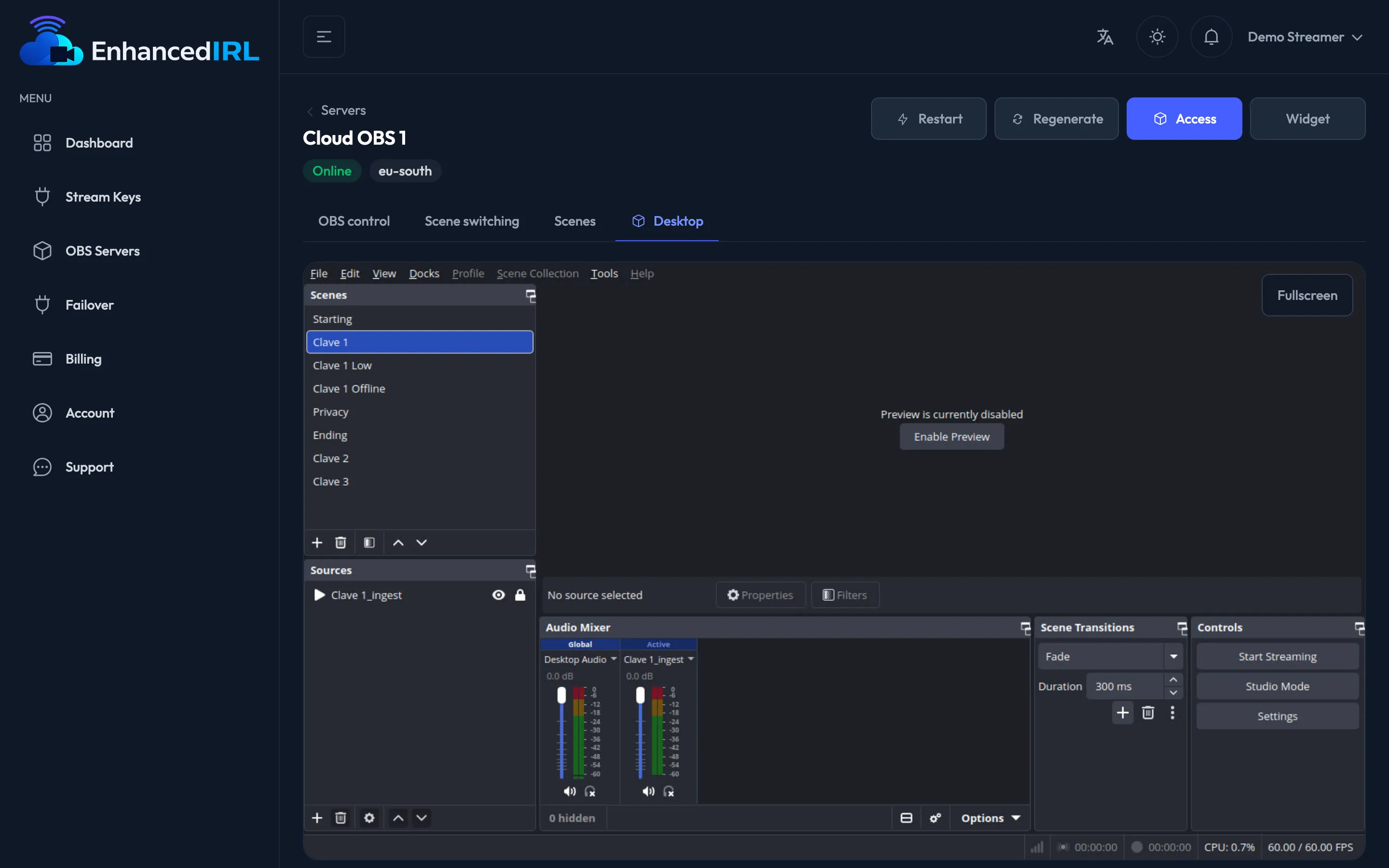 The Cloud OBS remote desktop inside the browser