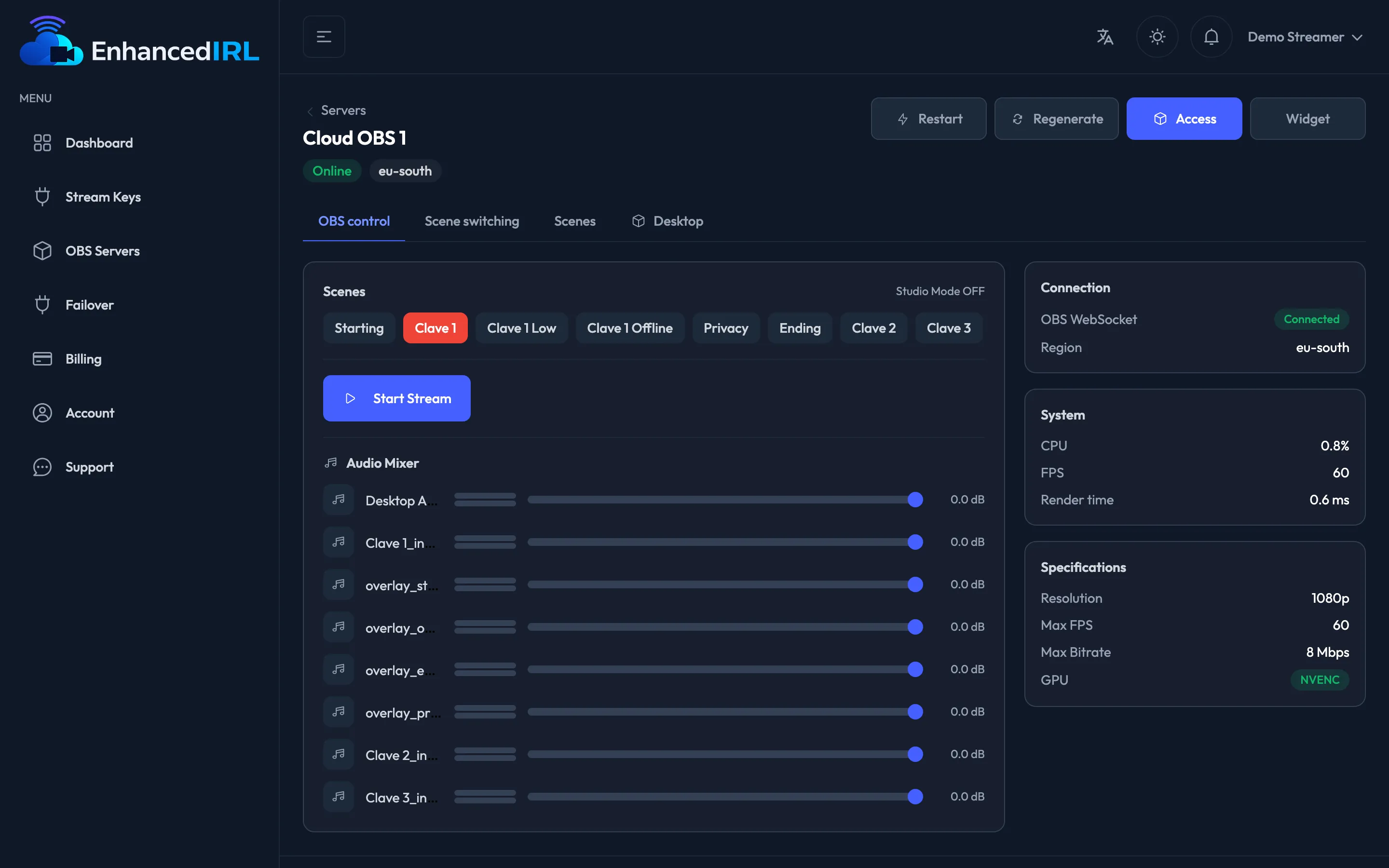 The Cloud OBS web control panel